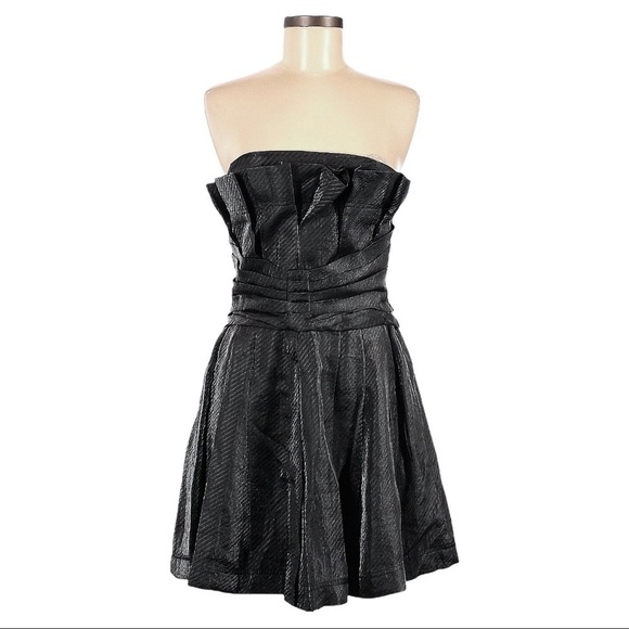 BCBGeneration Slate Gray Shiny Strapless Prom Pleated Cocktail Mini Dress Size 6 - Picture 2 of 10